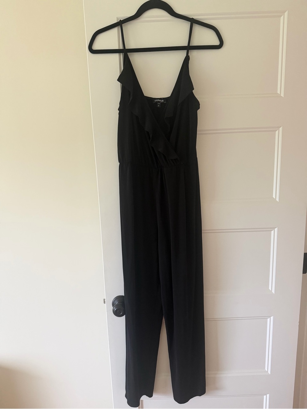Express Black Ruffle V-Neck Spaghetti Strap Jumpsuit size medium